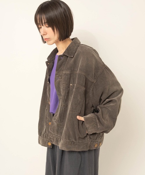 RNA-N(アールエヌエーエヌ)の「J2191 ユーズドライクコーデュロイジャケット(ノーカラージャケット・レディース・ライトインディゴブルー/スミクロ・FREE)」の6枚目の写真