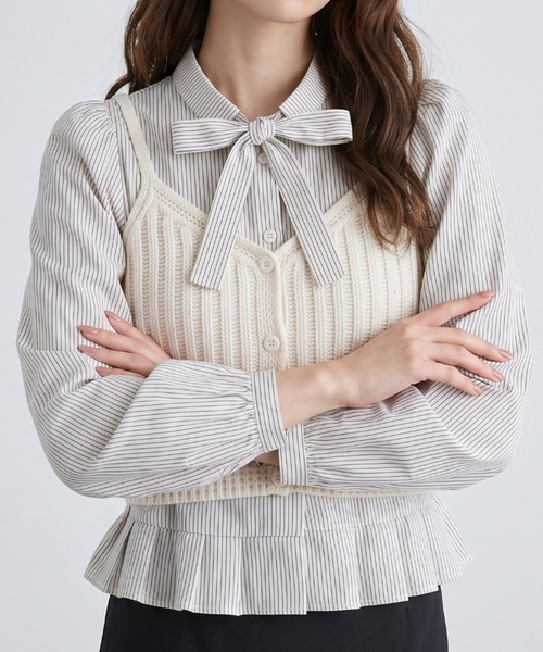 umune（ウムネ）の「一枚で旬のレイヤードが完成♪リボンデザインのニットビスチェセット（アンサンブル・レディース・ホワイト×ブラック/ブラウン/アイボリー・FREE）」の22枚目の写真