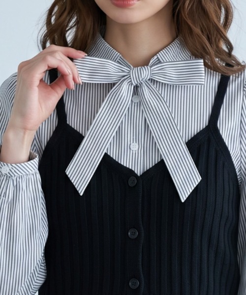 umune（ウムネ）の「一枚で旬のレイヤードが完成♪リボンデザインのニットビスチェセット（アンサンブル・レディース・ホワイト×ブラック/ブラウン/アイボリー・FREE）」の11枚目の写真