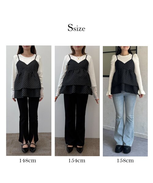 prose verse（プロズヴェール）の「ダブルフリルVネックドットビスチェ（キャミソール・レディース・ブラック・LARGE/MEDIUM/SMALL）」の2枚目の写真