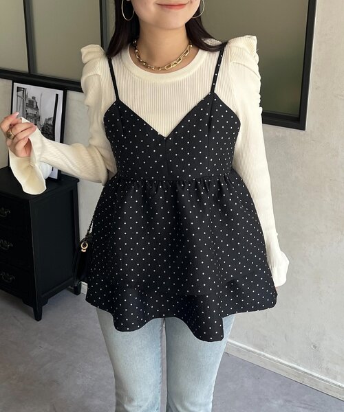 prose verse（プロズヴェール）の「ダブルフリルVネックドットビスチェ（キャミソール・レディース・ブラック・LARGE/MEDIUM/SMALL）」の5枚目の写真