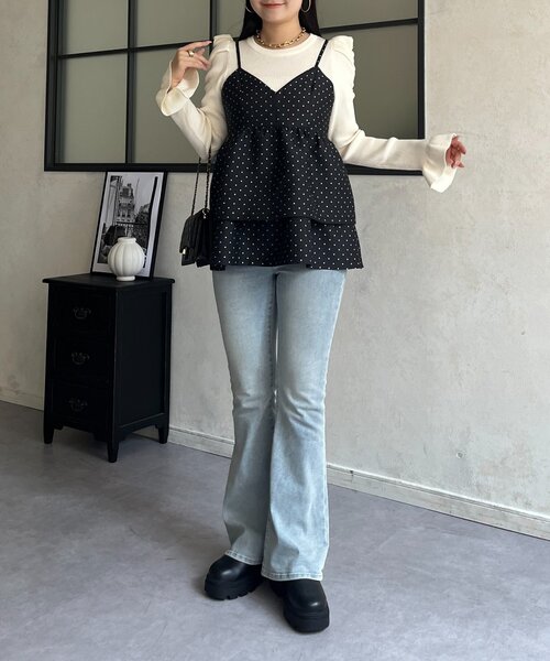 prose verse（プロズヴェール）の「ダブルフリルVネックドットビスチェ（キャミソール・レディース・ブラック・LARGE/MEDIUM/SMALL）」の11枚目の写真