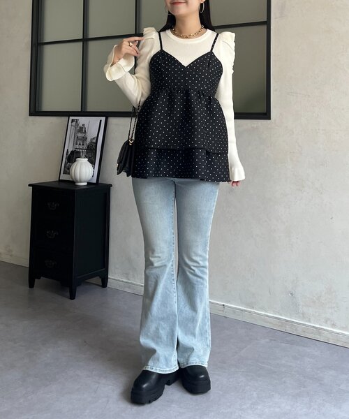 prose verse（プロズヴェール）の「ダブルフリルVネックドットビスチェ（キャミソール・レディース・ブラック・LARGE/MEDIUM/SMALL）」の12枚目の写真
