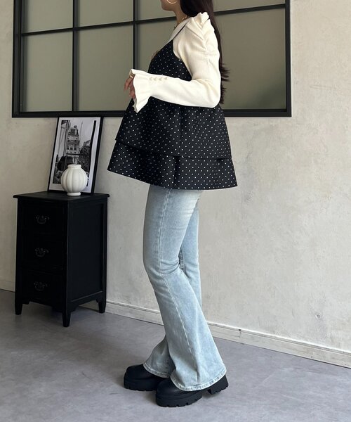 prose verse（プロズヴェール）の「ダブルフリルVネックドットビスチェ（キャミソール・レディース・ブラック・LARGE/MEDIUM/SMALL）」の13枚目の写真