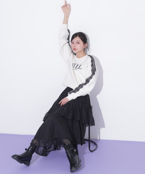 JILL by JILL STUART(ジルバイジルスチュアート)の「ラインレースロゴスウエット(スウェット・レディース・ネイビー/ホワイト/グレー/ブルー・FREE)」の8枚目の写真