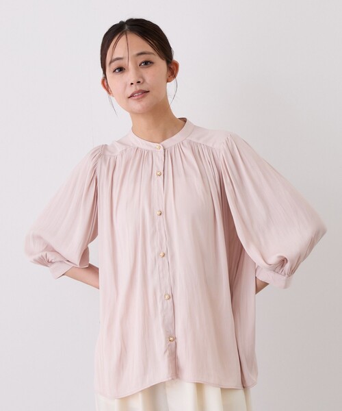 Jayro（ジャイロ）の「7分袖前タックブラウス（シャツ/ブラウス・レディース・ベージュ系その他2/ブラウン系その他/チャコールグレー・M）」の3枚目の写真