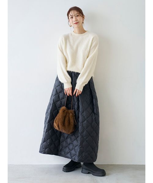 emmi(エミ)の「【emmi×TAION】Aラインキルティングスカート(スカート・レディース・ブラウン/アイボリー/ブラック・1/0)」の2枚目の写真