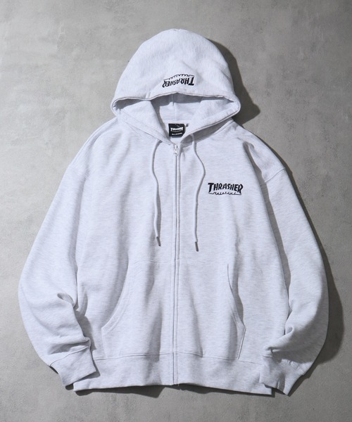 THRASHER(スラッシャー)の「【THRASHER/スラッシャー】ワンポイント刺繍 裏起毛 ジップアップパーカー(パーカー・メンズ・チャコールグレー/ブラック/ダークグリーン/グレー/レッド/カーキ/ブルー・L/XL/M)」の3枚目の写真