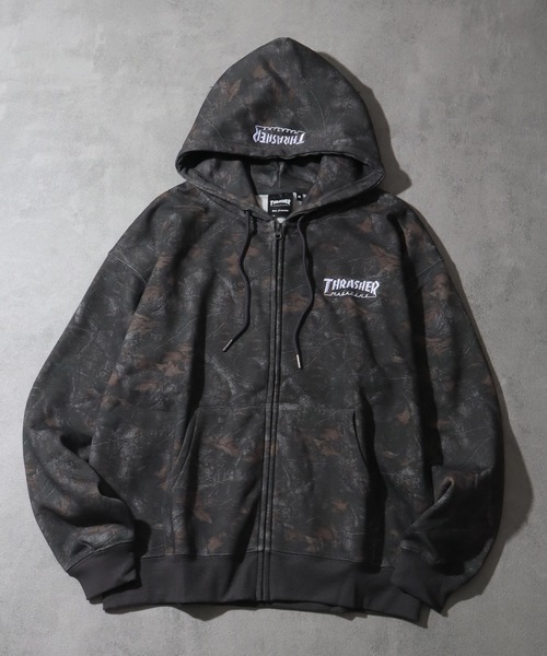 THRASHER(スラッシャー)の「【THRASHER/スラッシャー】ワンポイント刺繍 裏起毛 ジップアップパーカー(パーカー・メンズ・チャコールグレー/ブラック/ダークグリーン/グレー/レッド/カーキ/ブルー・L/XL/M)」の2枚目の写真