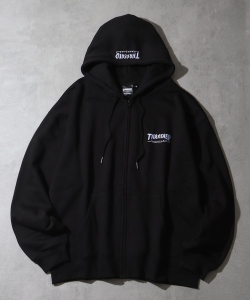 THRASHER(スラッシャー)の「【THRASHER/スラッシャー】ワンポイント刺繍 裏起毛 ジップアップパーカー(パーカー・メンズ・チャコールグレー/ブラック/ダークグリーン/グレー/レッド/カーキ/ブルー・L/XL/M)」の1枚目の写真