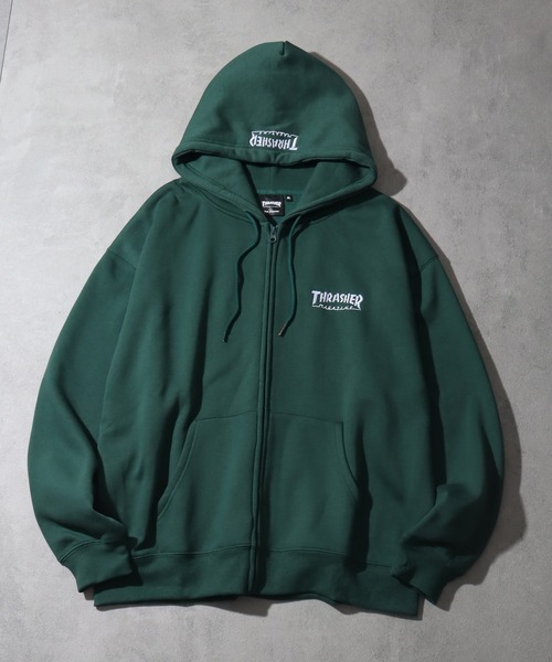 THRASHER(スラッシャー)の「【THRASHER/スラッシャー】ワンポイント刺繍 裏起毛 ジップアップパーカー(パーカー・メンズ・チャコールグレー/ブラック/ダークグリーン/グレー/レッド/カーキ/ブルー・L/XL/M)」の4枚目の写真