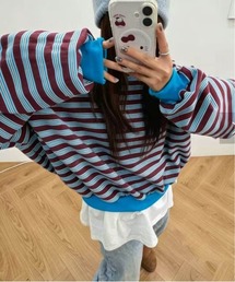 26AWマルチボーダーショート丈ロングTシャツ