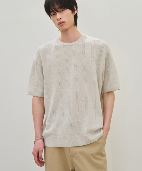ROTEMBER（ローテンバー）の「ストライプテクスチャーラウンドハーフニット [3 COLOR]（ニット/セーター・メンズ・ブラック/アイボリー/バーガンディー・MEDIUM/X-LARGE/LARGE）」の6枚目の写真