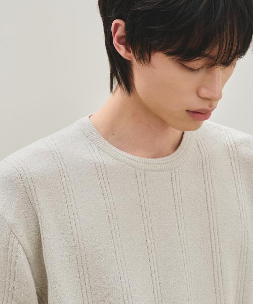 ROTEMBER（ローテンバー）の「ストライプテクスチャーラウンドハーフニット [3 COLOR]（ニット/セーター・メンズ・ブラック/アイボリー/バーガンディー・MEDIUM/X-LARGE/LARGE）」の7枚目の写真