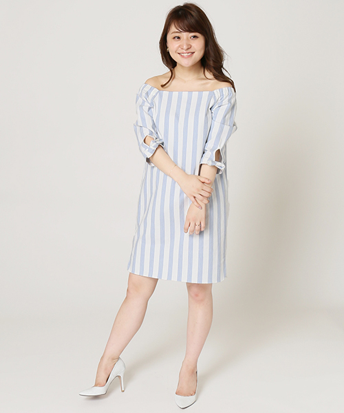 LIMITLESS LUXURY（リミットレスラグジュアリー）の「ストライプワンピース◆（ワンピース・レディース・グレー/ネイビー/サックスブルー・36/38）」の21枚目の写真