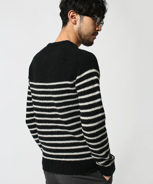 NANO universe（ナノユニバース）の「シェットランドボーダークルーネックニット（ニット/セーター・メンズ・ブルー/ネイビー/オフホワイト/ブラック・MEDIUM/X-LARGE/LARGE/SMALL）」の5枚目の写真