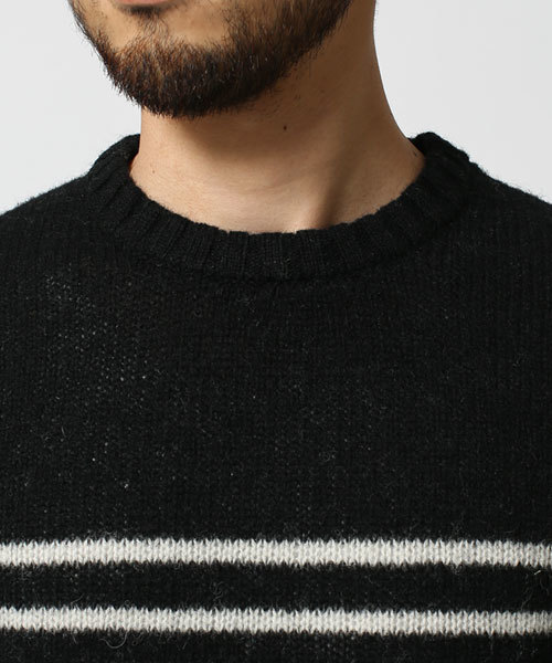 NANO universe（ナノユニバース）の「シェットランドボーダークルーネックニット（ニット/セーター・メンズ・ブルー/ネイビー/オフホワイト/ブラック・MEDIUM/X-LARGE/LARGE/SMALL）」の6枚目の写真