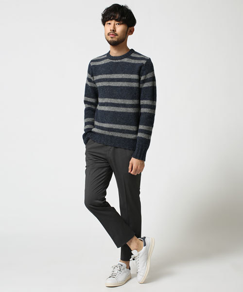 NANO universe（ナノユニバース）の「シェットランドボーダークルーネックニット（ニット/セーター・メンズ・ブルー/ネイビー/オフホワイト/ブラック・MEDIUM/X-LARGE/LARGE/SMALL）」の10枚目の写真