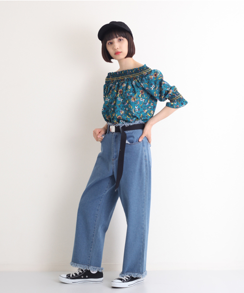 MERLOT（メルロー）の「オフショルボタニカルブラウス1106（シャツ/ブラウス・レディース・グリーン/ブラック/オレンジ/イエロー・FREE）」の7枚目の写真