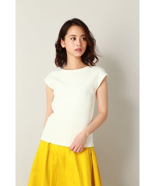 NATURAL BEAUTY BASIC(ナチュラルビューティーベーシック)の「コットンフライスプルオーバー(Tシャツ/カットソー・レディース・ホワイト系その他/ブラック/イエロー系その他・MEDIUM)」の2枚目の写真
