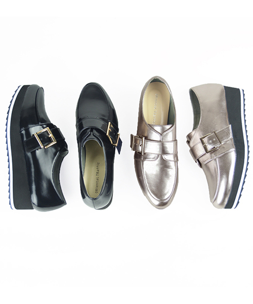 ORiental TRaffic（オリエンタルトラフィック）の「SPECIAL PRICE★厚底ベルトシューズ★7325（パンプス・レディース・ガンメタ/ブラック・SS/L/S/M/LL/3L）」の4枚目の写真