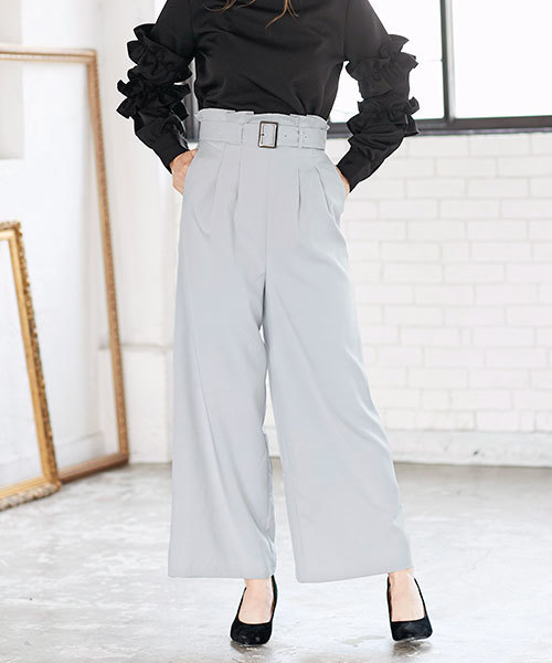 KOBE LETTUCE（コウベレタス）の「こなれ感のある旬デザイン！ウエストラッピンク☆ベルト付ワイドパンツ/レディースボトムス/神戸レタス[M1745]（その他パンツ・レディース・オフホワイト/ピンク/グレー系その他/ブラック/ピンク系その他/ネイビー・FREE）」の4枚目の写真