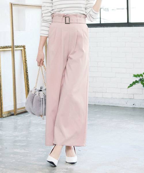 KOBE LETTUCE（コウベレタス）の「こなれ感のある旬デザイン！ウエストラッピンク☆ベルト付ワイドパンツ/レディースボトムス/神戸レタス[M1745]（その他パンツ・レディース・オフホワイト/ピンク/グレー系その他/ブラック/ピンク系その他/ネイビー・FREE）」の6枚目の写真