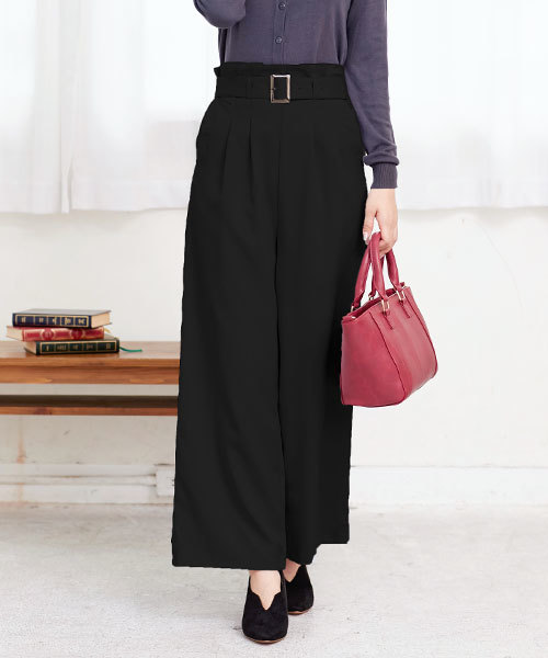 KOBE LETTUCE（コウベレタス）の「こなれ感のある旬デザイン！ウエストラッピンク☆ベルト付ワイドパンツ/レディースボトムス/神戸レタス[M1745]（その他パンツ・レディース・オフホワイト/ピンク/グレー系その他/ブラック/ピンク系その他/ネイビー・FREE）」の3枚目の写真