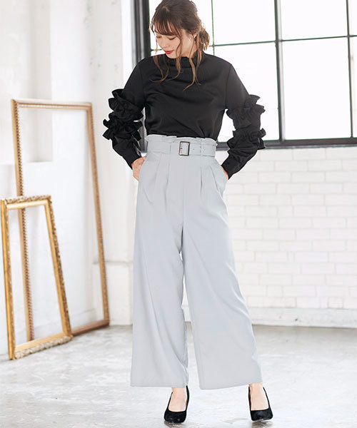 KOBE LETTUCE（コウベレタス）の「こなれ感のある旬デザイン！ウエストラッピンク☆ベルト付ワイドパンツ/レディースボトムス/神戸レタス[M1745]（その他パンツ・レディース・オフホワイト/ピンク/グレー系その他/ブラック/ピンク系その他/ネイビー・FREE）」の14枚目の写真