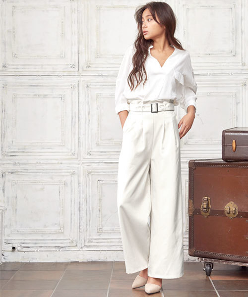 KOBE LETTUCE（コウベレタス）の「こなれ感のある旬デザイン！ウエストラッピンク☆ベルト付ワイドパンツ/レディースボトムス/神戸レタス[M1745]（その他パンツ・レディース・オフホワイト/ピンク/グレー系その他/ブラック/ピンク系その他/ネイビー・FREE）」の15枚目の写真