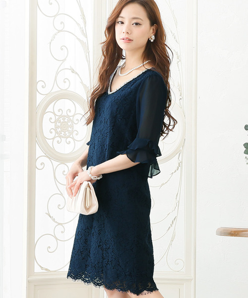 PourVous（プールヴー）の「ミニ丈&七分袖 フォーマル シフォン 大きいサイズ 結婚式 ワンピースドレス オケージョンドレス お呼ばれ 二次会 成人式 （ドレス・レディース・ブラック/ネイビー・L/M/XL/4L/S/XXL）」の18枚目の写真