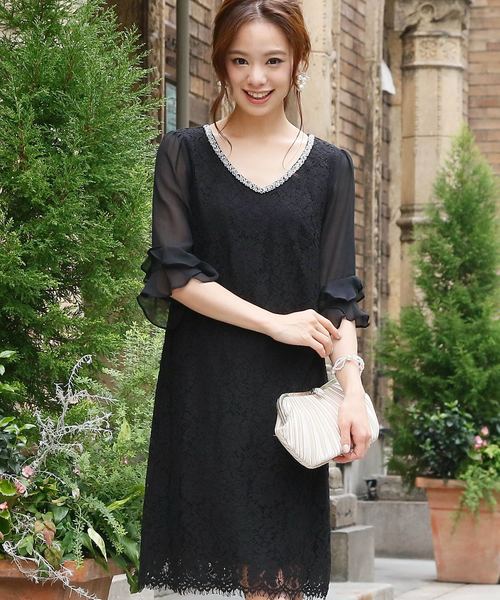 PourVous（プールヴー）の「ミニ丈&七分袖 フォーマル シフォン 大きいサイズ 結婚式 ワンピースドレス オケージョンドレス お呼ばれ 二次会 成人式 （ドレス・レディース・ブラック/ネイビー・L/M/XL/4L/S/XXL）」の22枚目の写真