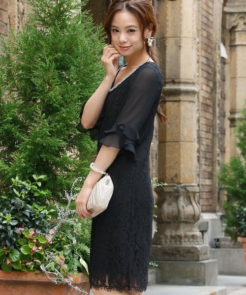PourVous（プールヴー）の「ミニ丈&七分袖 フォーマル シフォン 大きいサイズ 結婚式 ワンピースドレス オケージョンドレス お呼ばれ 二次会 成人式 （ドレス・レディース・ブラック/ネイビー・L/M/XL/4L/S/XXL）」の19枚目の写真