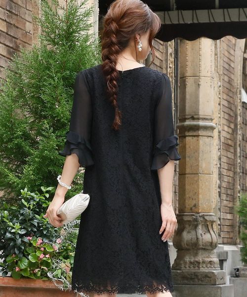 PourVous（プールヴー）の「ミニ丈&七分袖 フォーマル シフォン 大きいサイズ 結婚式 ワンピースドレス オケージョンドレス お呼ばれ 二次会 成人式 （ドレス・レディース・ブラック/ネイビー・L/M/XL/4L/S/XXL）」の4枚目の写真