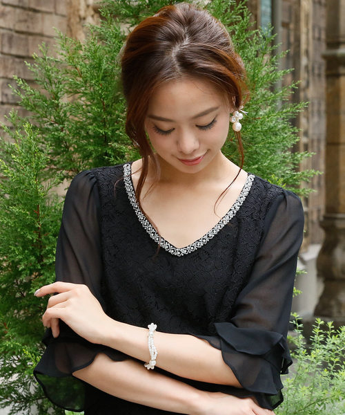 PourVous（プールヴー）の「ミニ丈&七分袖 フォーマル シフォン 大きいサイズ 結婚式 ワンピースドレス オケージョンドレス お呼ばれ 二次会 成人式 （ドレス・レディース・ブラック/ネイビー・L/M/XL/4L/S/XXL）」の13枚目の写真