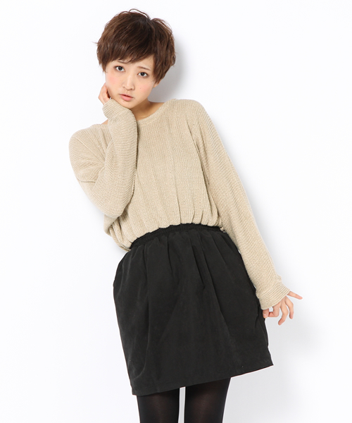 Chico（チコ）の「MIXニット×コクーンスカートワンピース（ワンピース・レディース・ベージュ/ダークグレー/ブラック/アイボリー/ベージュ系その他・FREE）」の2枚目の写真