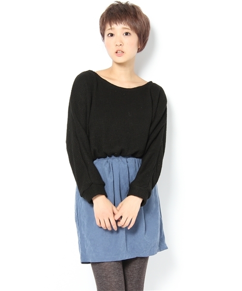 Chico（チコ）の「MIXニット×コクーンスカートワンピース（ワンピース・レディース・ベージュ/ダークグレー/ブラック/アイボリー/ベージュ系その他・FREE）」の3枚目の写真