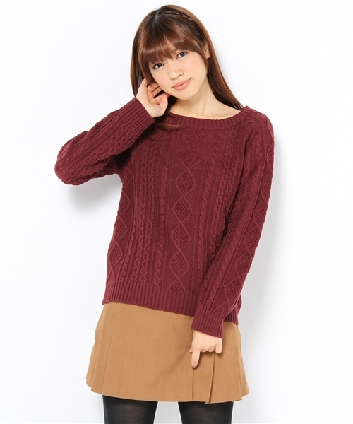 Chico（チコ）の「アラン編みニット（ニット/セーター・レディース・ホワイト/ピンクベージュ/ワインレッド/ブルー・FREE）」の10枚目の写真