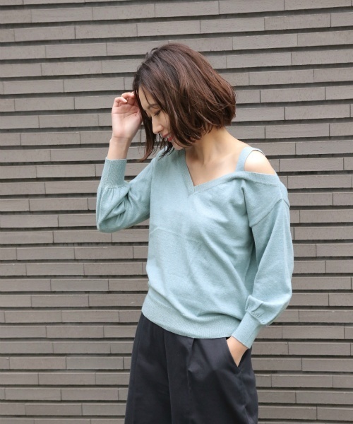 laboratory work（ラボラトリーワーク）の「コットンカシミヤワンショル（ニット/セーター・レディース・杢グレー/ベージュ/グリーン・MEDIUM）」の3枚目の写真
