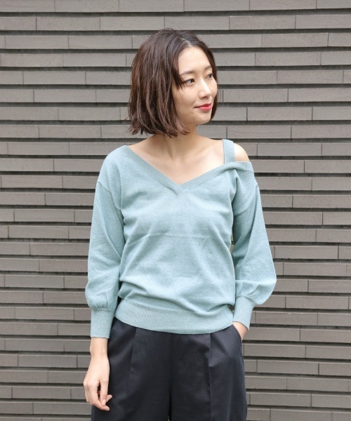 laboratory work（ラボラトリーワーク）の「コットンカシミヤワンショル（ニット/セーター・レディース・杢グレー/ベージュ/グリーン・MEDIUM）」の18枚目の写真