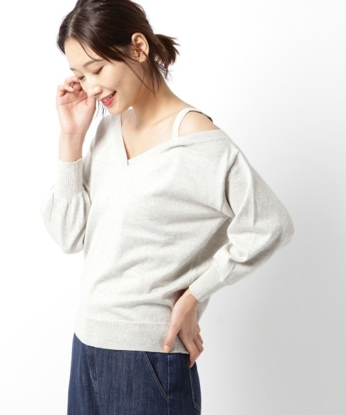 laboratory work（ラボラトリーワーク）の「コットンカシミヤワンショル（ニット/セーター・レディース・杢グレー/ベージュ/グリーン・MEDIUM）」の14枚目の写真
