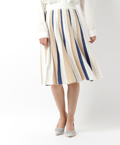 laboratory work（ラボラトリーワーク）の「ストライプニットスカート（スカート・レディース・ベージュ/ネイビー/ブルーグリーン・MEDIUM）」の2枚目の写真