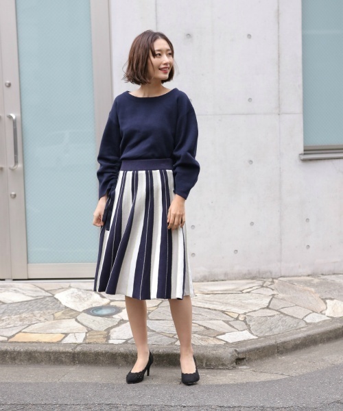 laboratory work（ラボラトリーワーク）の「ストライプニットスカート（スカート・レディース・ベージュ/ネイビー/ブルーグリーン・MEDIUM）」の6枚目の写真