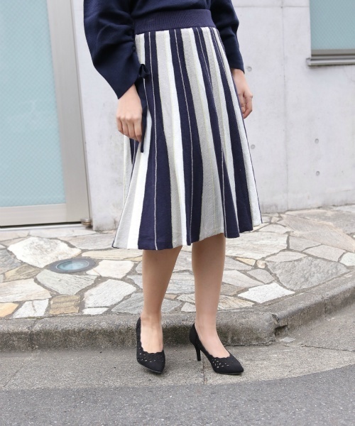 laboratory work（ラボラトリーワーク）の「ストライプニットスカート（スカート・レディース・ベージュ/ネイビー/ブルーグリーン・MEDIUM）」の7枚目の写真