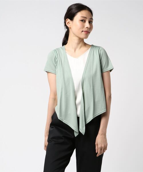 Social GIRL（ソーシャルガール）の「前結びリゾートショートボレロカーディガン（カーディガン/ボレロ・レディース・マジェンタ/オリーブ/レッド/カーキ/ブラック/ライトグレー/ベージュ/ホワイト/チャコールグレー/モカ/ホワイト×ブラック/パープル/ネイビー・M/L/S/LL/3L）」の8枚目の写真