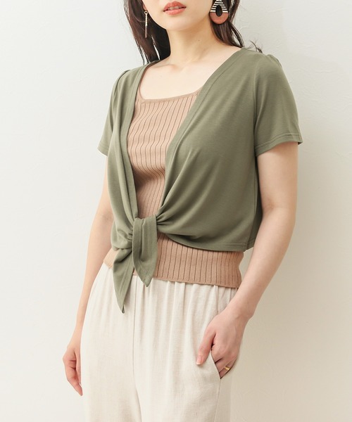 Social GIRL（ソーシャルガール）の「前結びリゾートショートボレロカーディガン（カーディガン/ボレロ・レディース・マジェンタ/オリーブ/レッド/カーキ/ブラック/ライトグレー/ベージュ/ホワイト/チャコールグレー/モカ/ホワイト×ブラック/パープル/ネイビー・M/L/S/LL/3L）」の9枚目の写真