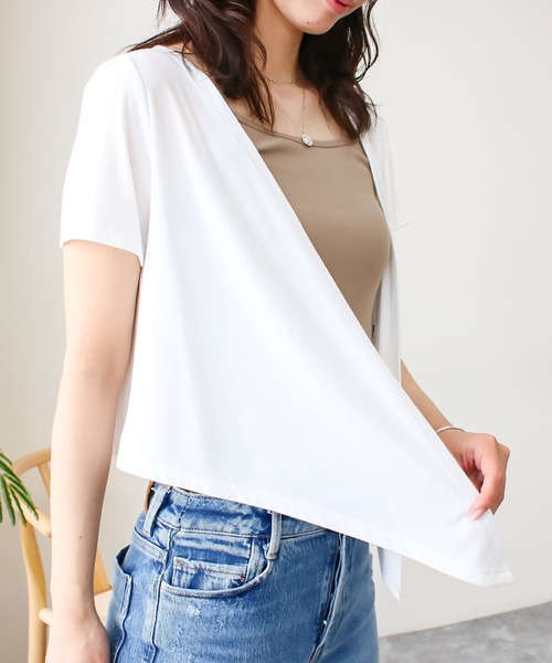 Social GIRL（ソーシャルガール）の「前結びリゾートショートボレロカーディガン（カーディガン/ボレロ・レディース・マジェンタ/オリーブ/レッド/カーキ/ブラック/ライトグレー/ベージュ/ホワイト/チャコールグレー/モカ/ホワイト×ブラック/パープル/ネイビー・M/L/S/LL/3L）」の22枚目の写真