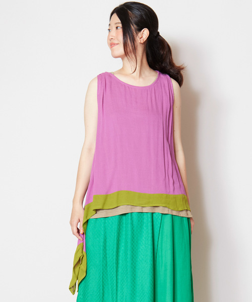 チャイハネ(チャイハネ)の「【チャイハネ】yul 変形レイヤードタンクトップ インナー付き2点セット(タンクトップ・レディース・ホワイト/ブラック/パープル/ネイビー/レッド・FREE)」の1枚目の写真