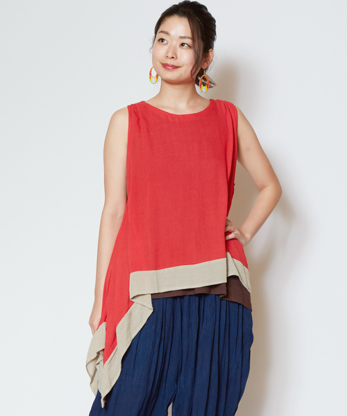 チャイハネ(チャイハネ)の「【チャイハネ】yul 変形レイヤードタンクトップ インナー付き2点セット(タンクトップ・レディース・ホワイト/ブラック/パープル/ネイビー/レッド・FREE)」の5枚目の写真