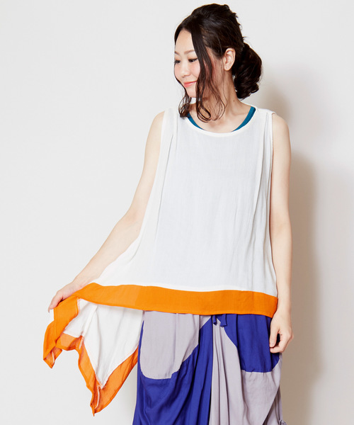 チャイハネ(チャイハネ)の「【チャイハネ】yul 変形レイヤードタンクトップ インナー付き2点セット(タンクトップ・レディース・ホワイト/ブラック/パープル/ネイビー/レッド・FREE)」の2枚目の写真